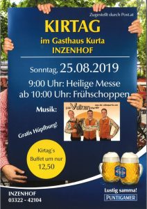 Mehr über den Artikel erfahren Kirtag in Inzenhof am 25.08.2019