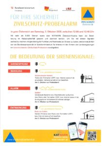 Mehr über den Artikel erfahren Zivilschutz-Probealarm am Samstag, 3. Oktober 2020 zwischen 12:00 und 12:45 Uhr