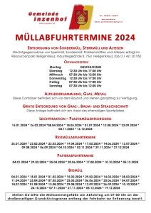 Mehr über den Artikel erfahren Müllabfuhrtermine Inzenhof 2024