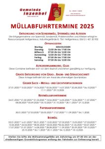 Mehr über den Artikel erfahren Müllabfuhrtermine Inzenhof 2025