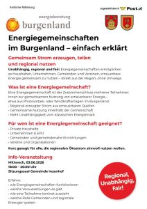 Mehr über den Artikel erfahren Informationsveranstaltung Energiegemeinschaften am Mittwoch, 03.06.2026, 18:00 – 20:00 Uhr im Sitzungssaal der Gemeinde Inzenhof